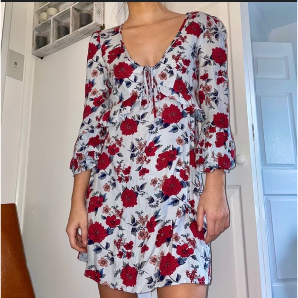 American Eagle Boho Light Blue Floral Dress size L